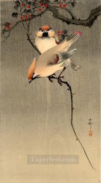  Starling Oil Painting - starlings and cherry tree Ohara Koson Japanese